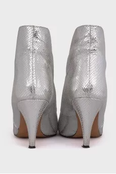 Silver leather ankle boots with heels