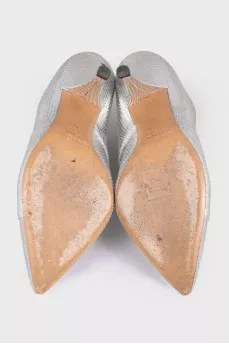 Silver leather ankle boots with heels