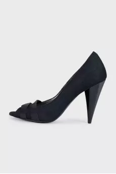 Suede shoes with a conical heel