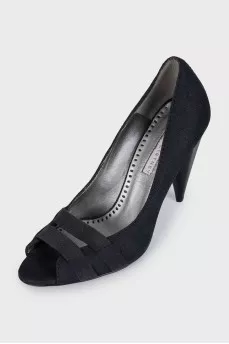 Suede shoes with a conical heel