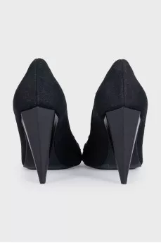 Suede shoes with a conical heel