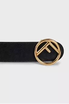 Black leather belt with logo buckle
