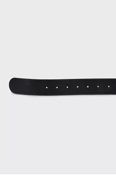 Black leather belt with logo buckle