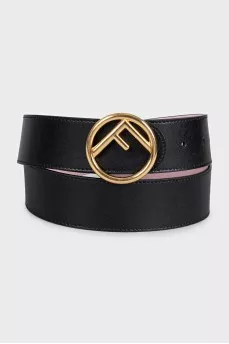 Black leather belt with logo buckle