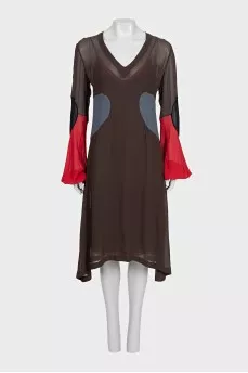 Brown dress with silk inserts