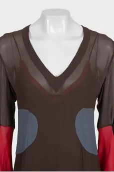 Brown dress with silk inserts