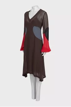 Brown dress with silk inserts