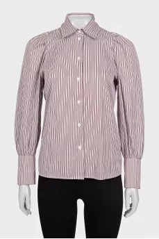 Straight-cut shirt with brown stripes