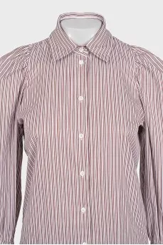 Straight-cut shirt with brown stripes