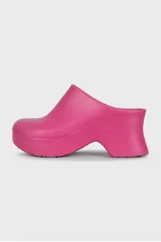 Pink rubber clogs with heels