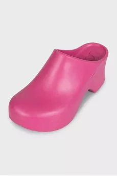 Pink rubber clogs with heels