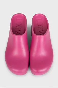 Pink rubber clogs with heels