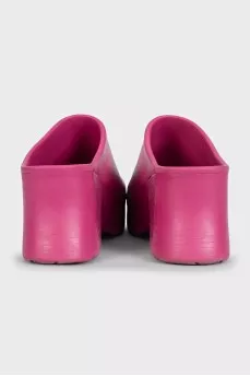 Pink rubber clogs with heels