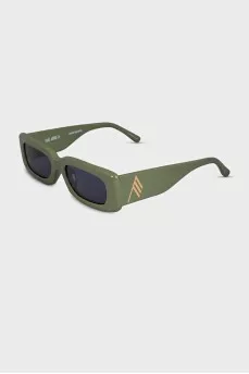 Green sunglasses with logo