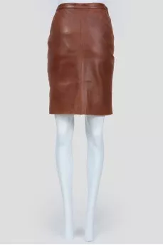 Brown Leather Zip Skirt