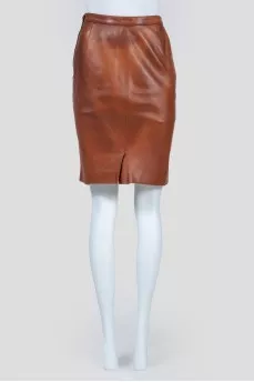 Brown Leather Zip Skirt