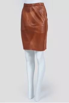 Brown Leather Zip Skirt