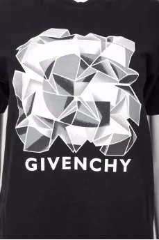 Black T-shirt with gray geometric print
