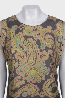 Sleeveless silk blouse with print