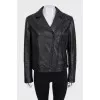 Black leather jacket with patch pockets