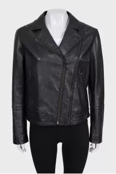 Black leather jacket with patch pockets