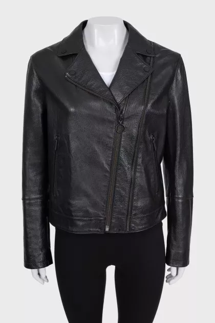 Black leather jacket with patch pockets