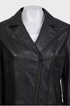 Black leather jacket with patch pockets