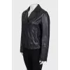 Black leather jacket with patch pockets