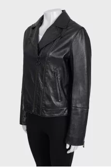 Black leather jacket with patch pockets