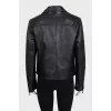 Black leather jacket with patch pockets