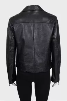 Black leather jacket with patch pockets