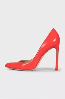 Orange leather high heels