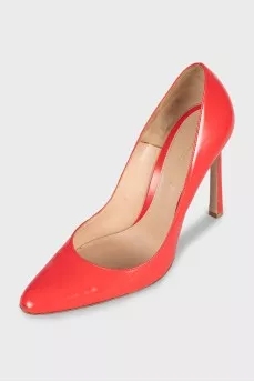 Orange leather high heels