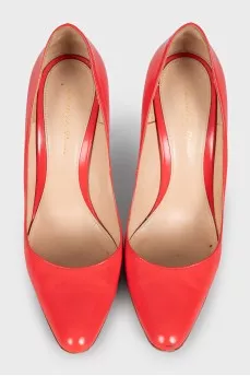 Orange leather high heels