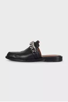 Black leather mules with decoration