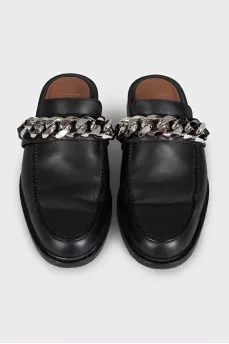 Black leather mules with decoration