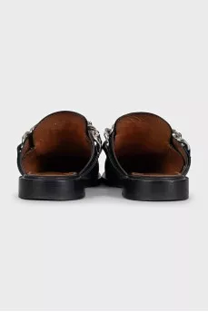 Black leather mules with decoration