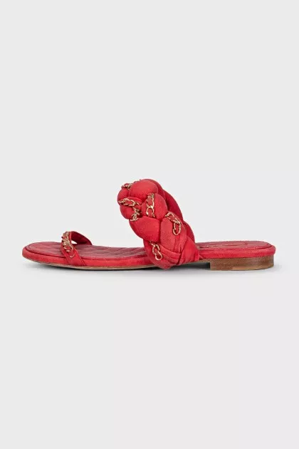 Pink suede weave flip flops