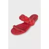 Pink suede weave flip flops