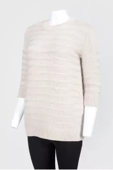 Beige Horizontal Knitted Sweater
