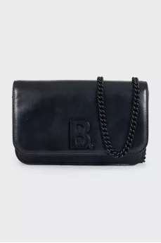 Black leather crossbody bag with logo