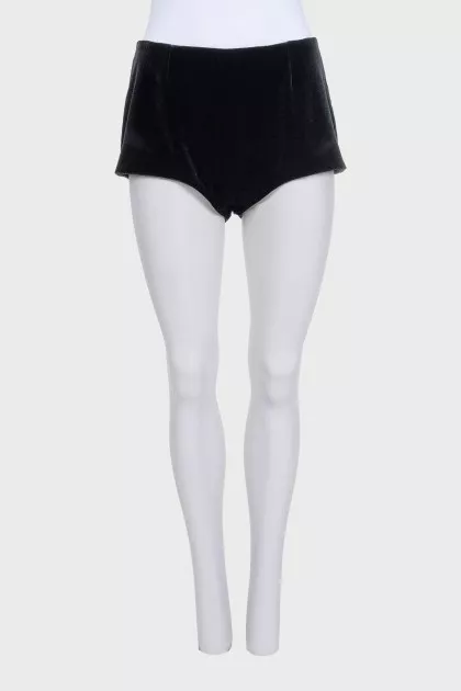 Black velvet cropped shorts
