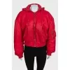 Red fitted jacket with a hood