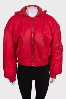 Red fitted jacket with a hood