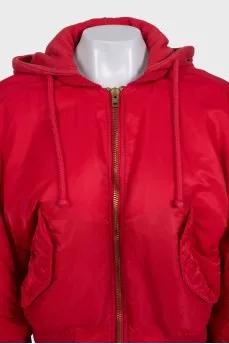 Red fitted jacket with a hood