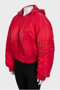 Red fitted jacket with a hood