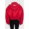 Red fitted jacket with a hood