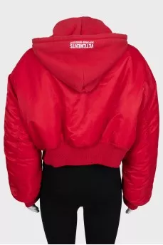 Red fitted jacket with a hood