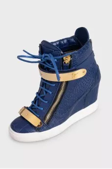 Leather wedge sneakers with embossed detailing