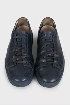 Men's blue leather lace-up sneakers
